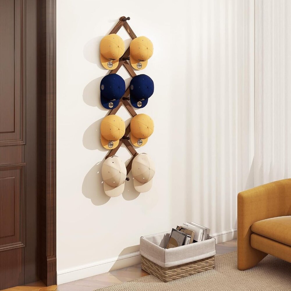 Vintage Wood Expandable Peg Rack- Multi-Purpose Accordion Wall Hangers with 13 H - Picture 4 of 9